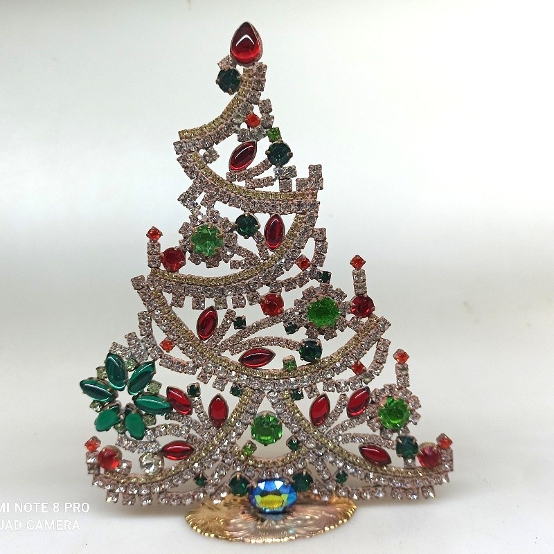 FREE SHIPPING -  vintage rhinestones - handmade standing Czech Christmas Tree