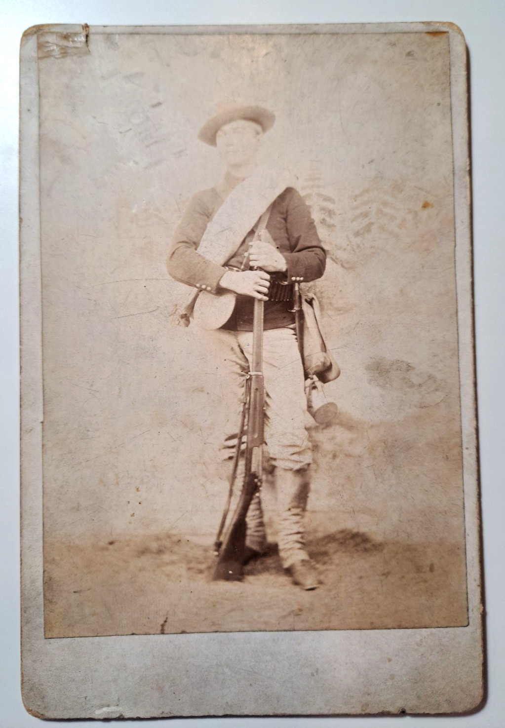 Spanish American War era US Army SOLDIER Cabinet Card rifle & cartridge belt