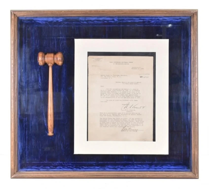 1794 White House Timber Gavel 1928 U.S. Grant III Provenance Framed