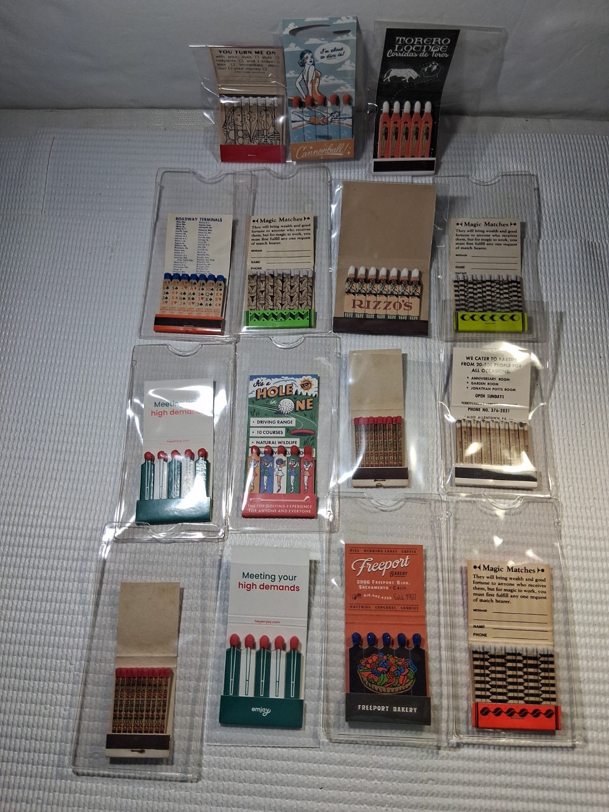 Lot of 15 Un-Used Vintage Feature Matchbooks Excellent Condition Protective Case