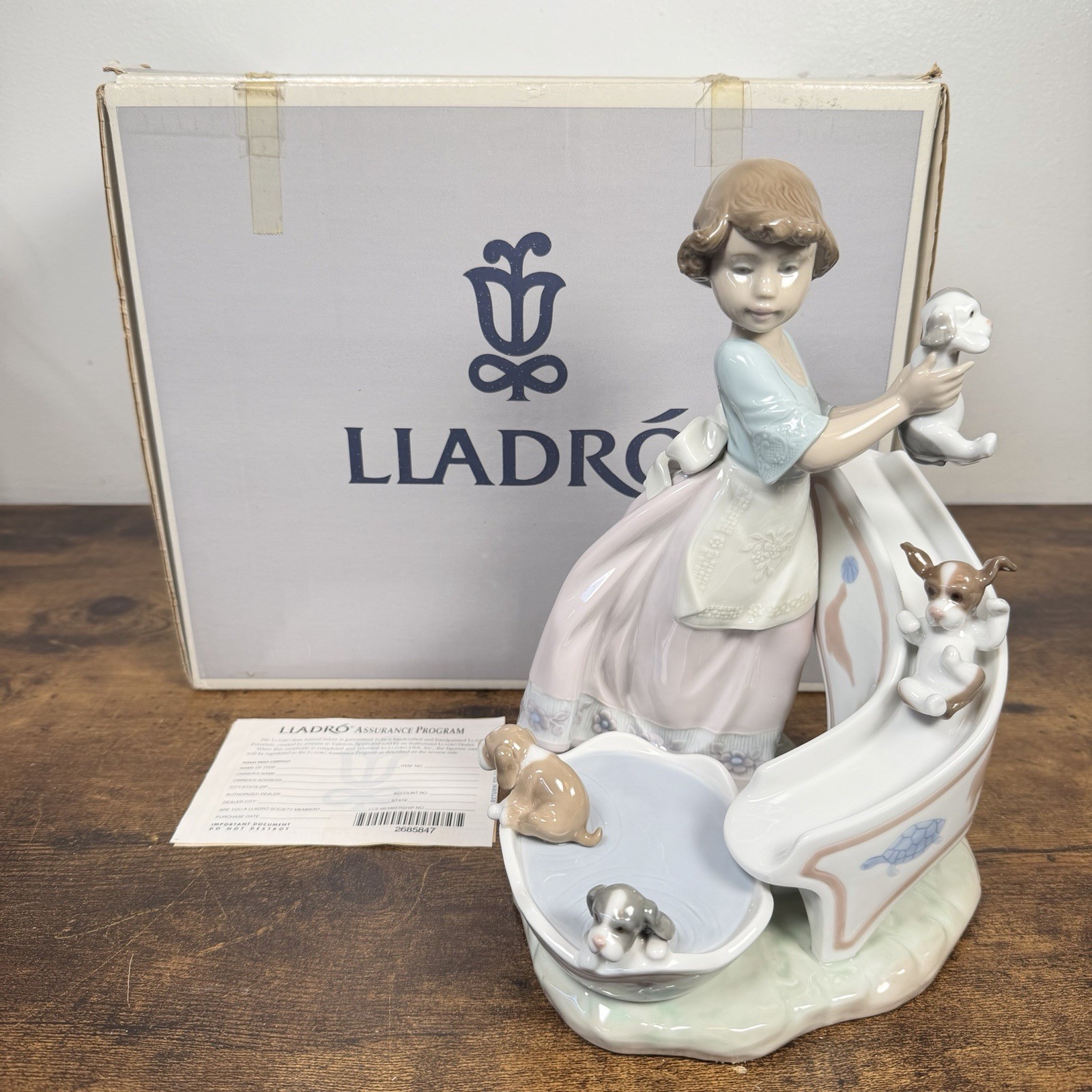 VTG Lladro 6002 Down You Go - Puppies on a Water Slide Figurine | Retired w/ Box