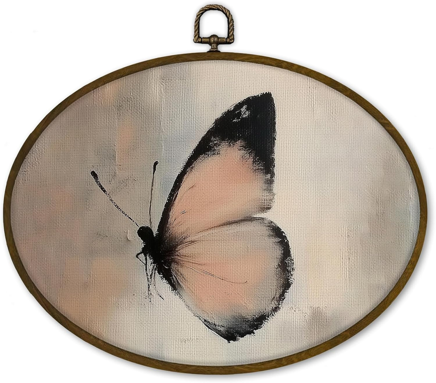 Vintage Pink Butterfly Moth Oval Wall Art Decor Framed, Rustic