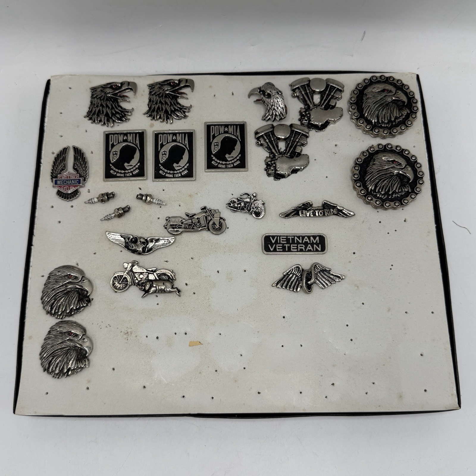 Vintage Motorcycle Biker Pin Lot Of 23 POW MIA Eagles Wings Etc - No Backs
