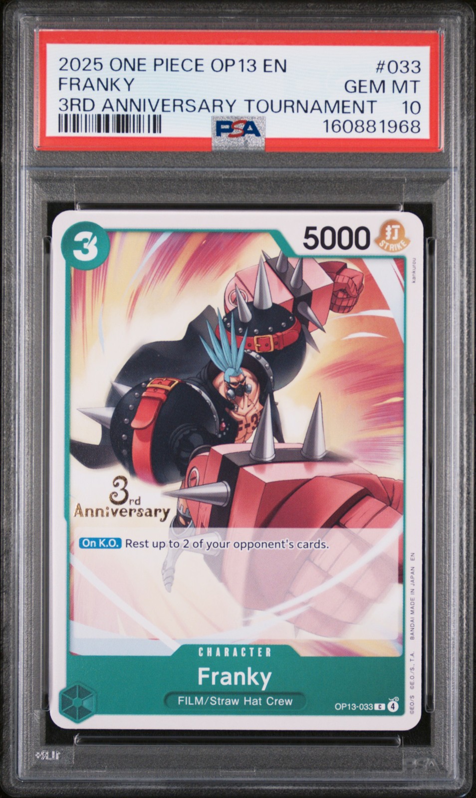 2025 ONE PIECE OP13-CARRYING ON HIS WILL #033 FRANKY PSA 10