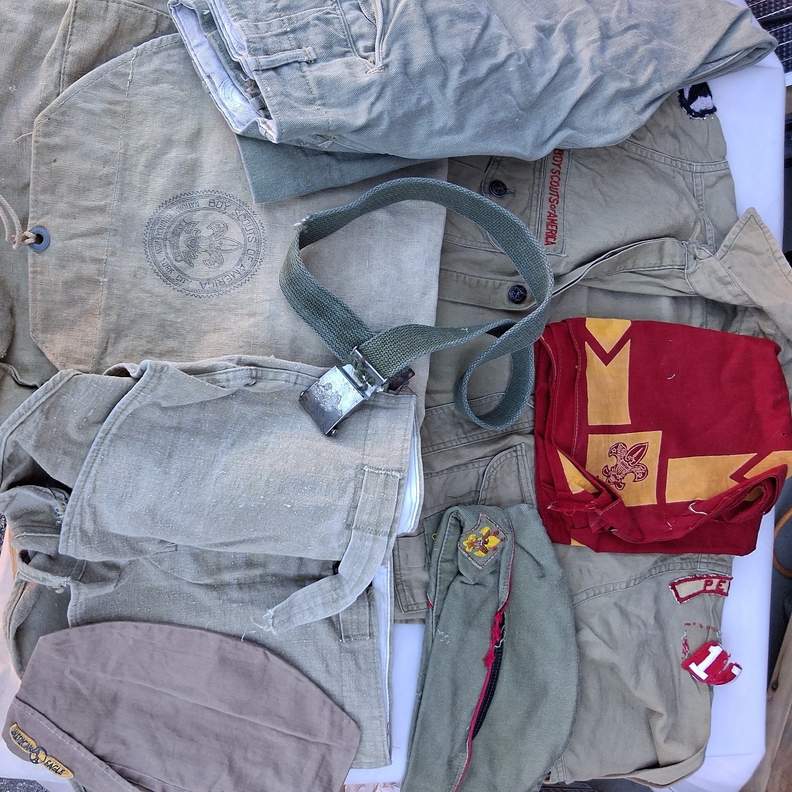 Lot of 8 Vintage 1950s Boy Scouts of America BSA Uniform shorts pants caps READ