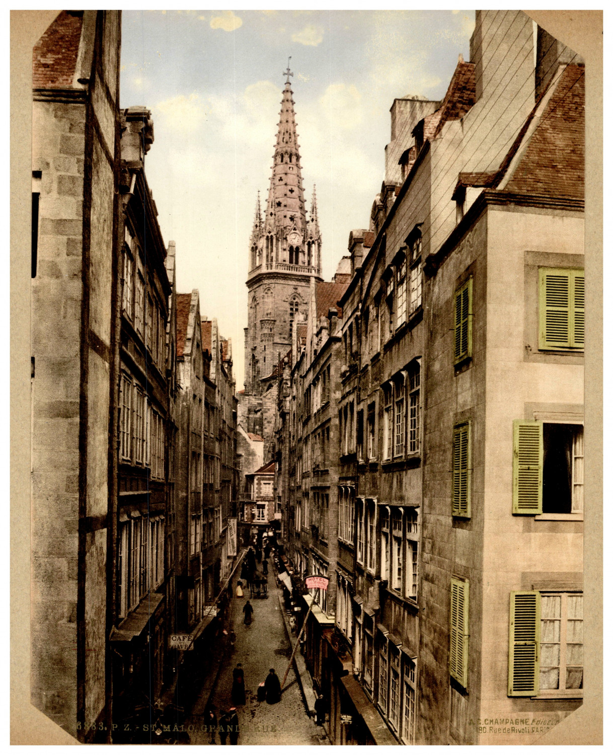 France, Saint-Malo, La Grande Rue animated photochromic, vintage photochrome 