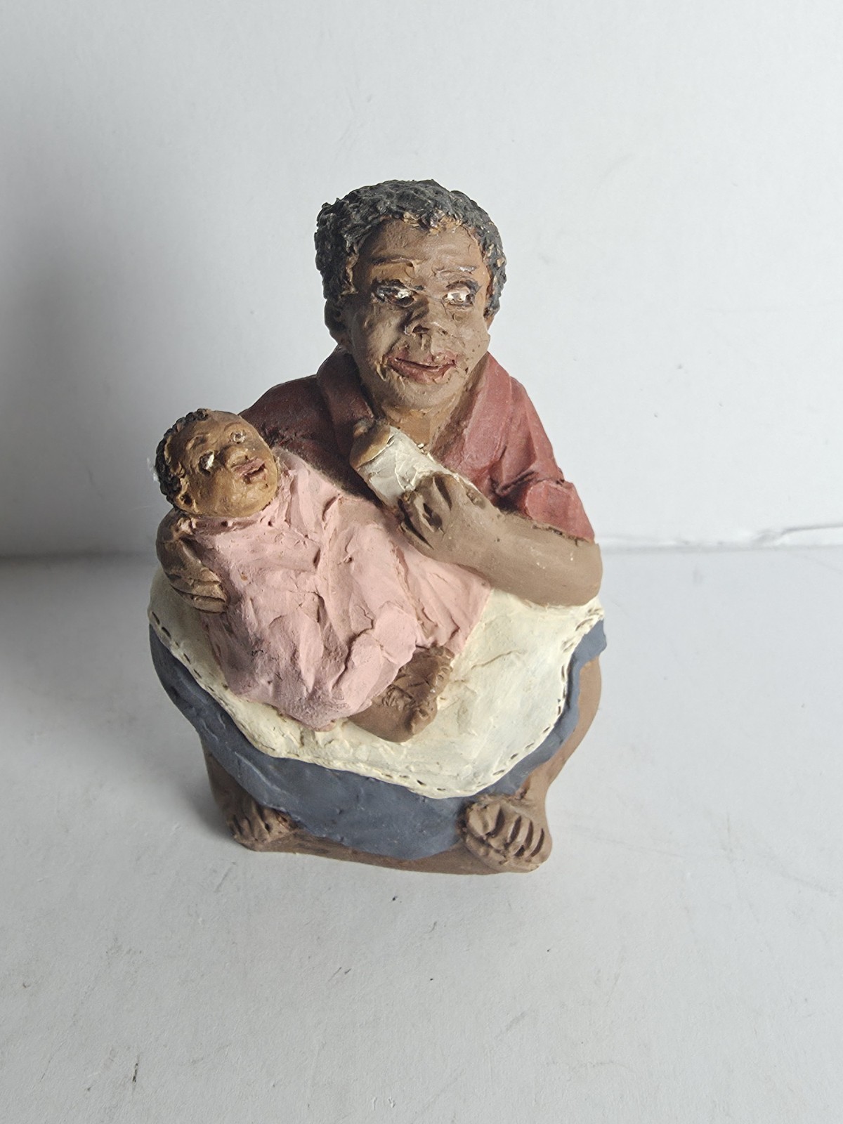 Handcrafted Folk Art Figurine Sculpture Seated Woman Feeding Baby 3\