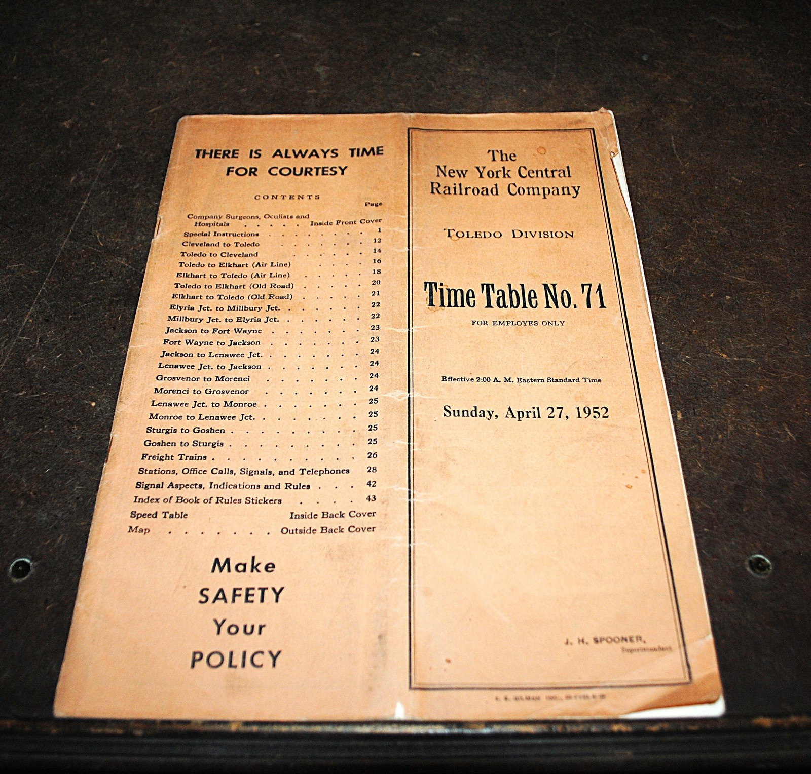 April 1952 New York Central TOLEDO DIV. ETT #71 W/Map