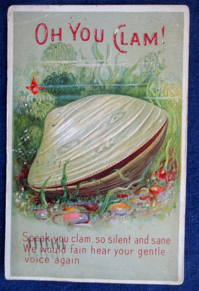 Oh You Clam ~ Antique Embossed Ocean Postcard Marine Biology Seafood 1910~p3