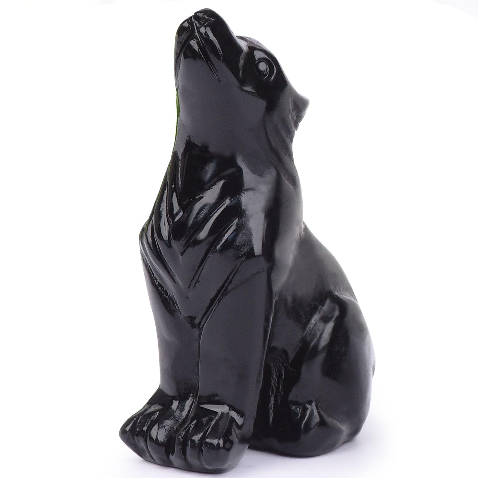 Black Obsidian Wolf Statue Crystal Healing Home Office Decor Gift