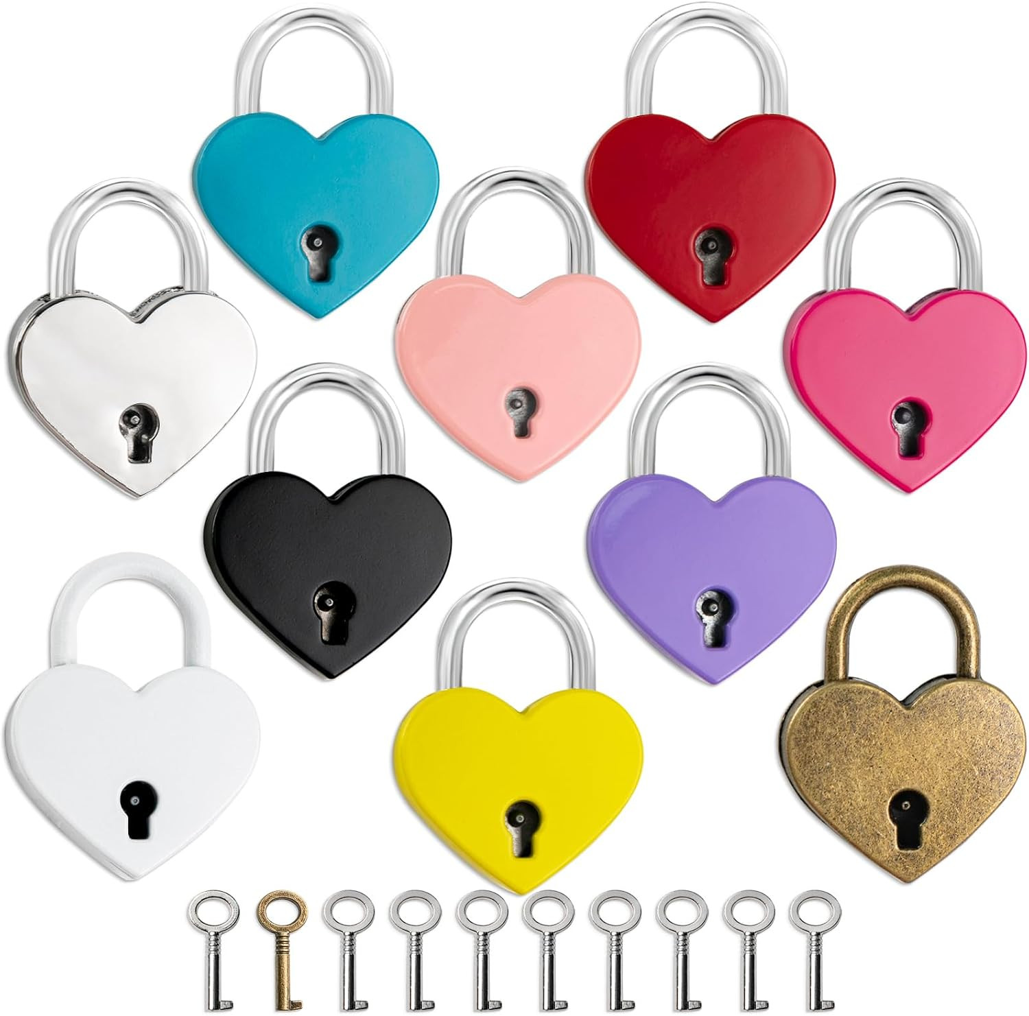 10 PCS Mini Heart Shaped Padlock with Key, Small Metal Padlock Lock