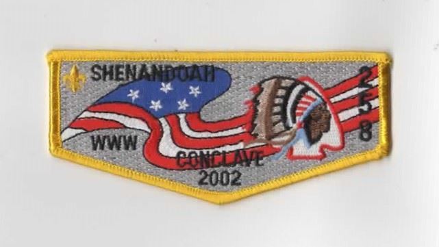 OA Shenandoah Lodge 258 2002 Conclave Flap YEL Bdr. SJAC 763 Waynesboro, VA [KY-