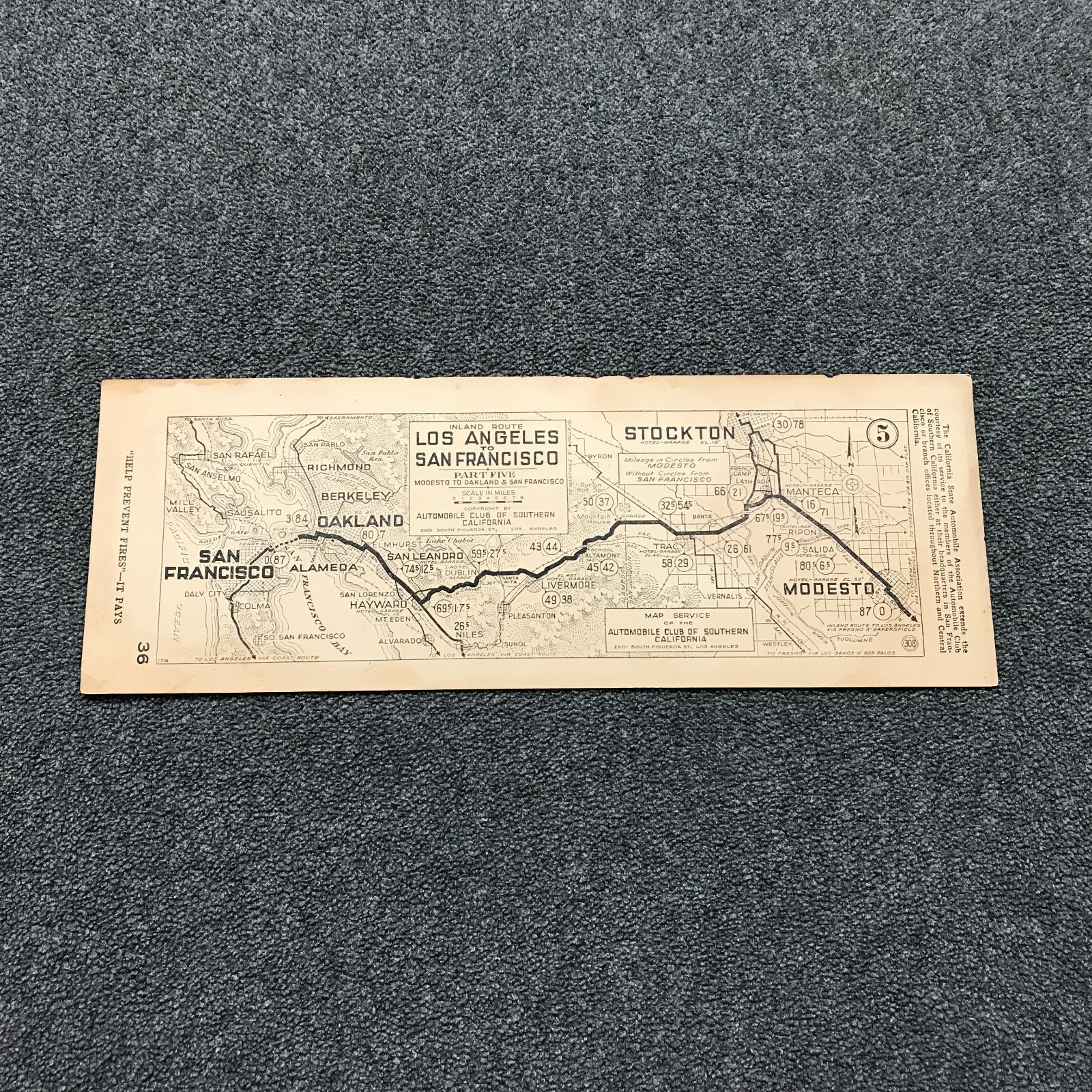 1920s AAA Auto Club SoCal Modesto to San Francisco Part 5 Oakland Map 36 Vintage