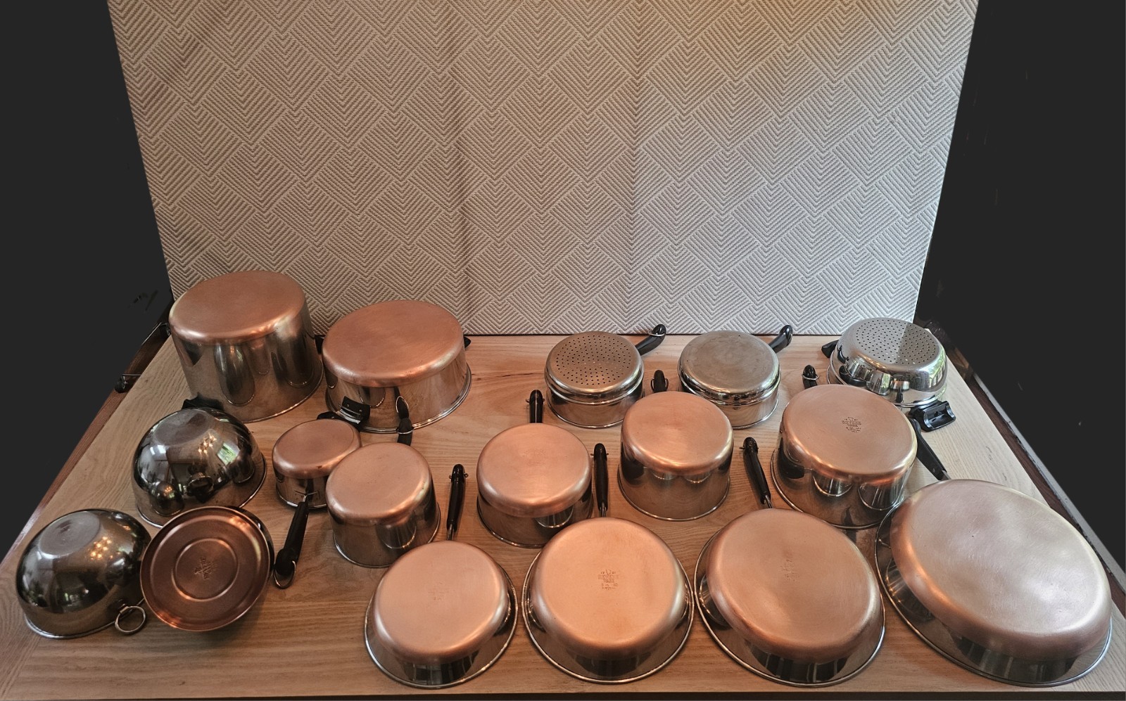 Vintage REVERE Ware 1801 Copper Botton Cookware Pots and Pans 28 piece Set