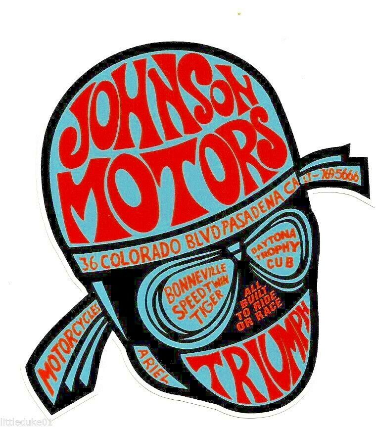 JOHNSON MOTORS MOTORCYCLE Vinyl Decal Sticker TRIUMPH HARLEY DAVIDSON BSA ARIEL