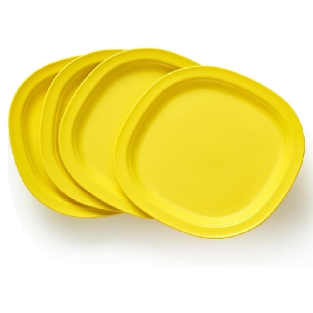 Tupperware Microwave Party Plates Set of 4 Rare Lemon Yellow 9.5 Inch New