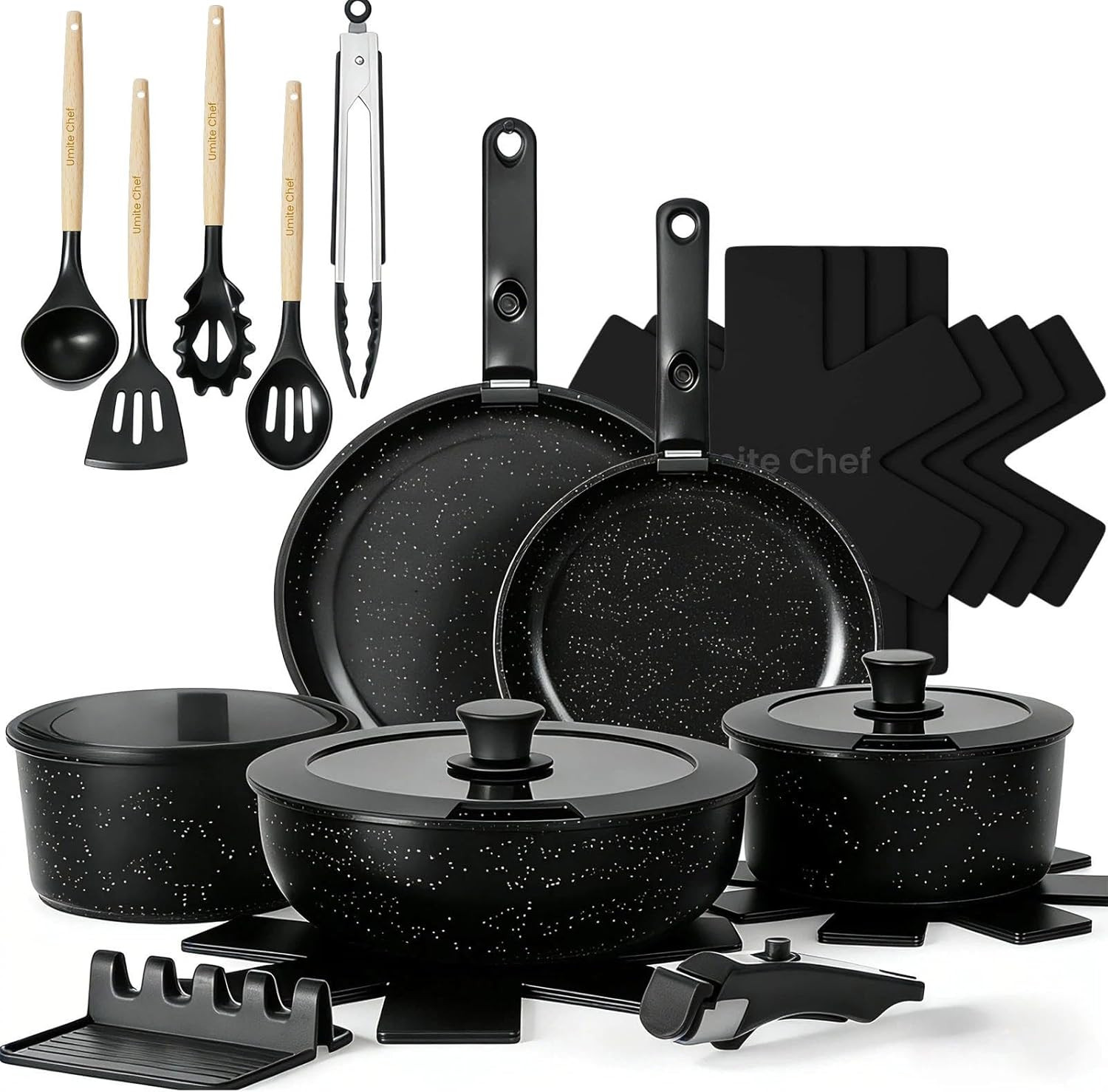 21Pcs Pots and Pans Set Non Stick, Nonstick Ceramic Cookware Sets Detachable Han