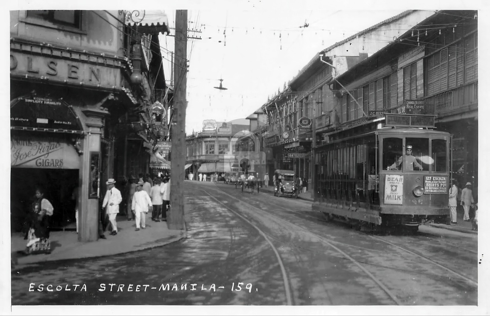 Manila Philippines Early Trolley Escolta Street RPPC Photo Postcard COPY