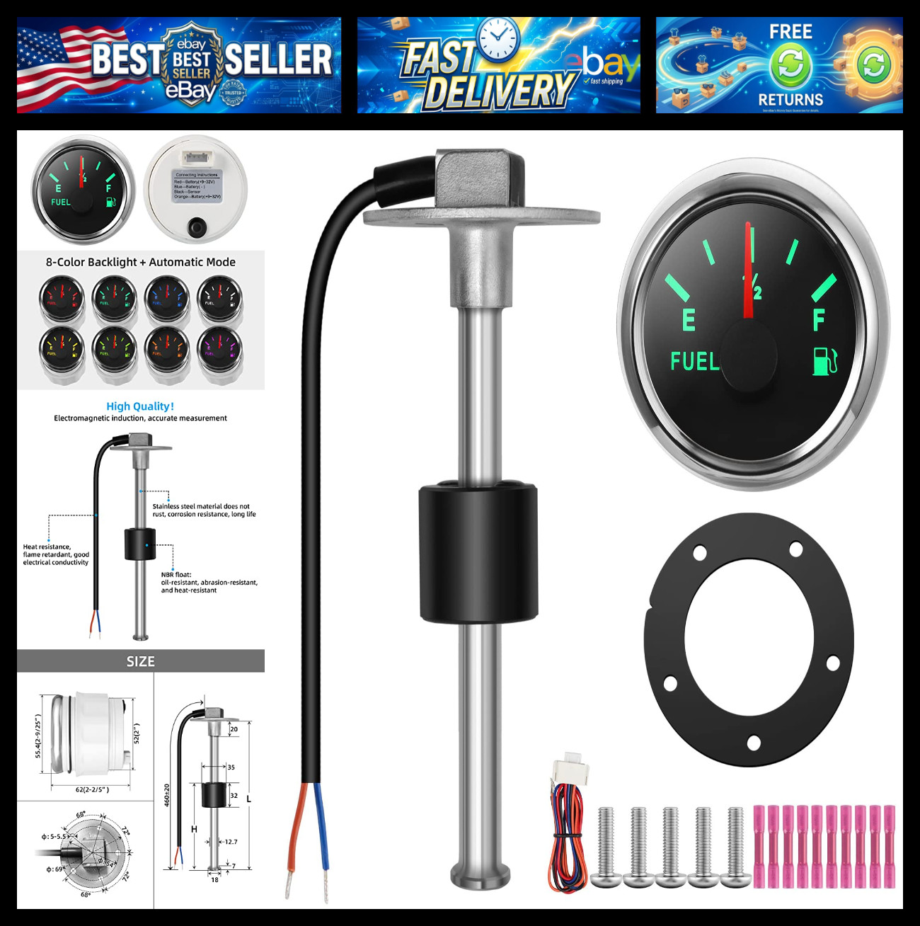 Rupse Fuel Sender Unit Boat Fuel Tank Sending Unit Fuel Water Level Sensor Stain