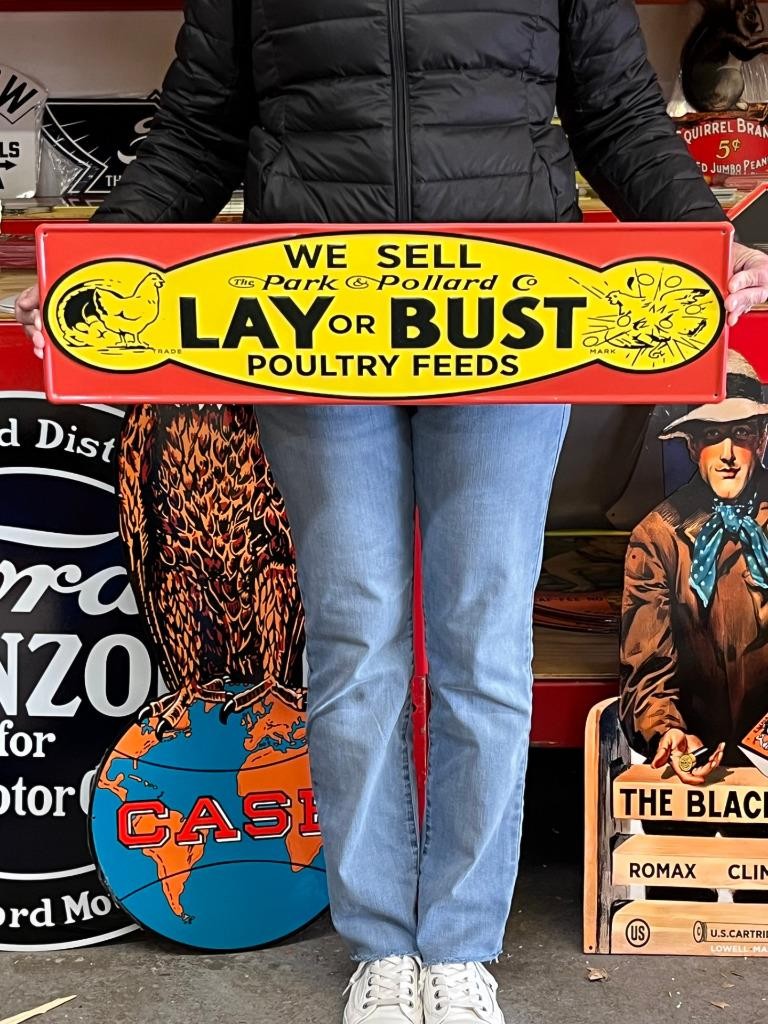 Antique Vintage Style Metal Sign Lay or Bust Poultry Made in USA