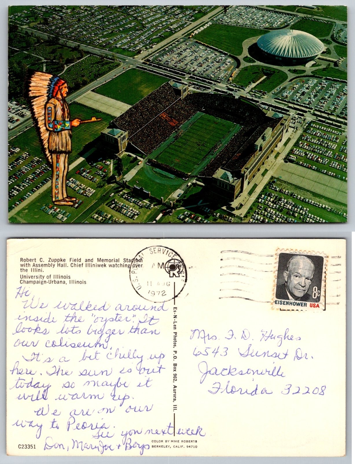 Standard University of Illinois Champaign-Urbana Stadium Chief Postcard