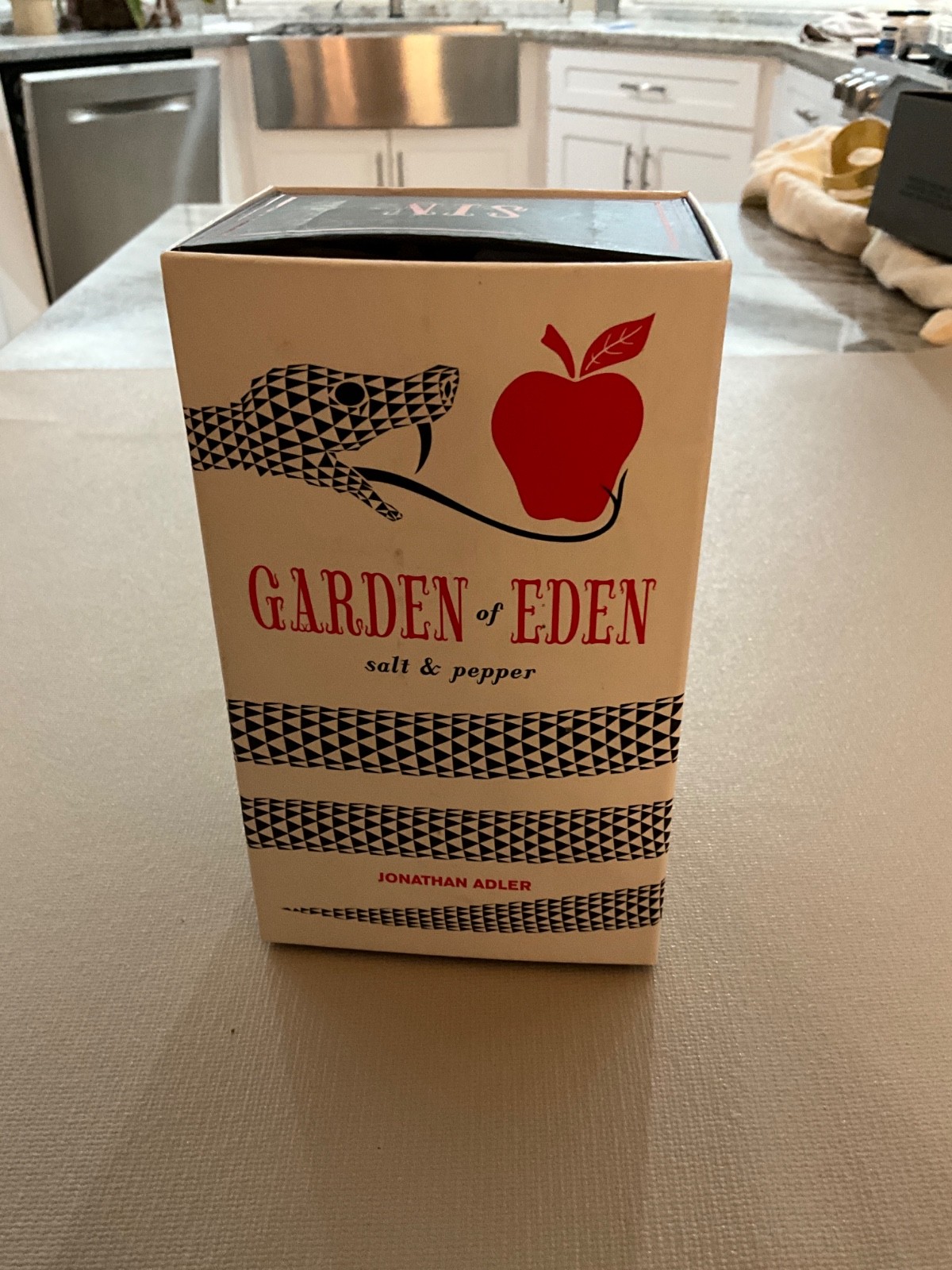 JONATHAN ADLER GARDEN OF EDEN SALT PEPPER SHAKER SET SNAKE APPLE PORCELAIN
