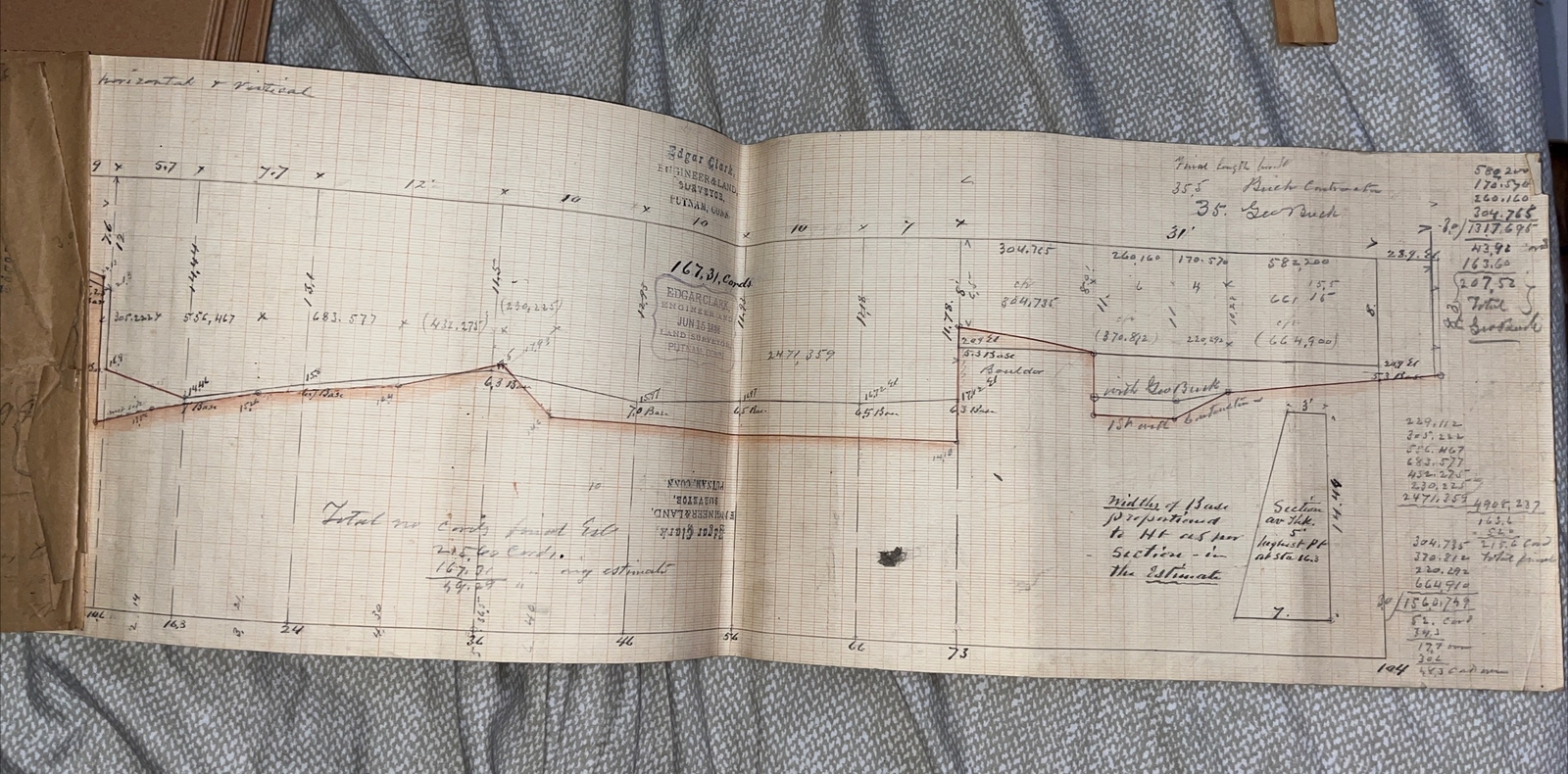 Old 1886 Engineering Sketch: Harris Canal Quinebaug River Putnam CT Connecticut