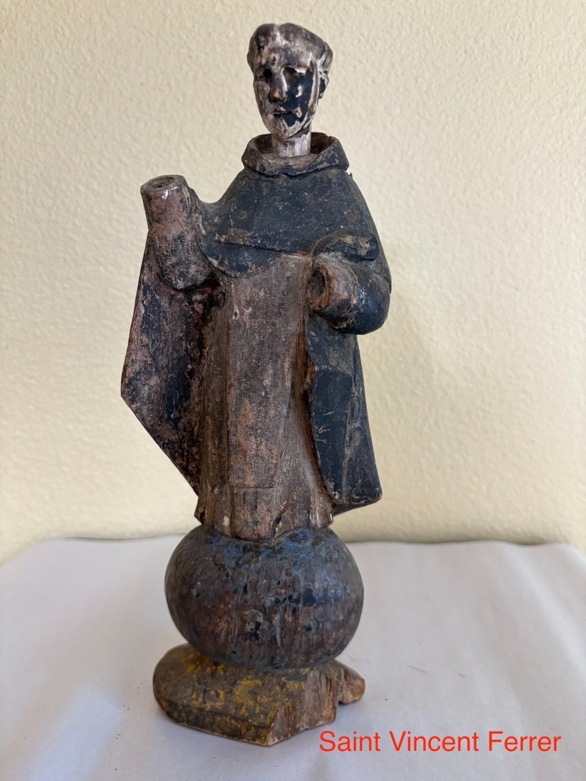 Antique 18th - 19th C Wooden Statue:  Saint Vincent Ferrer / San Vicente Ferrer