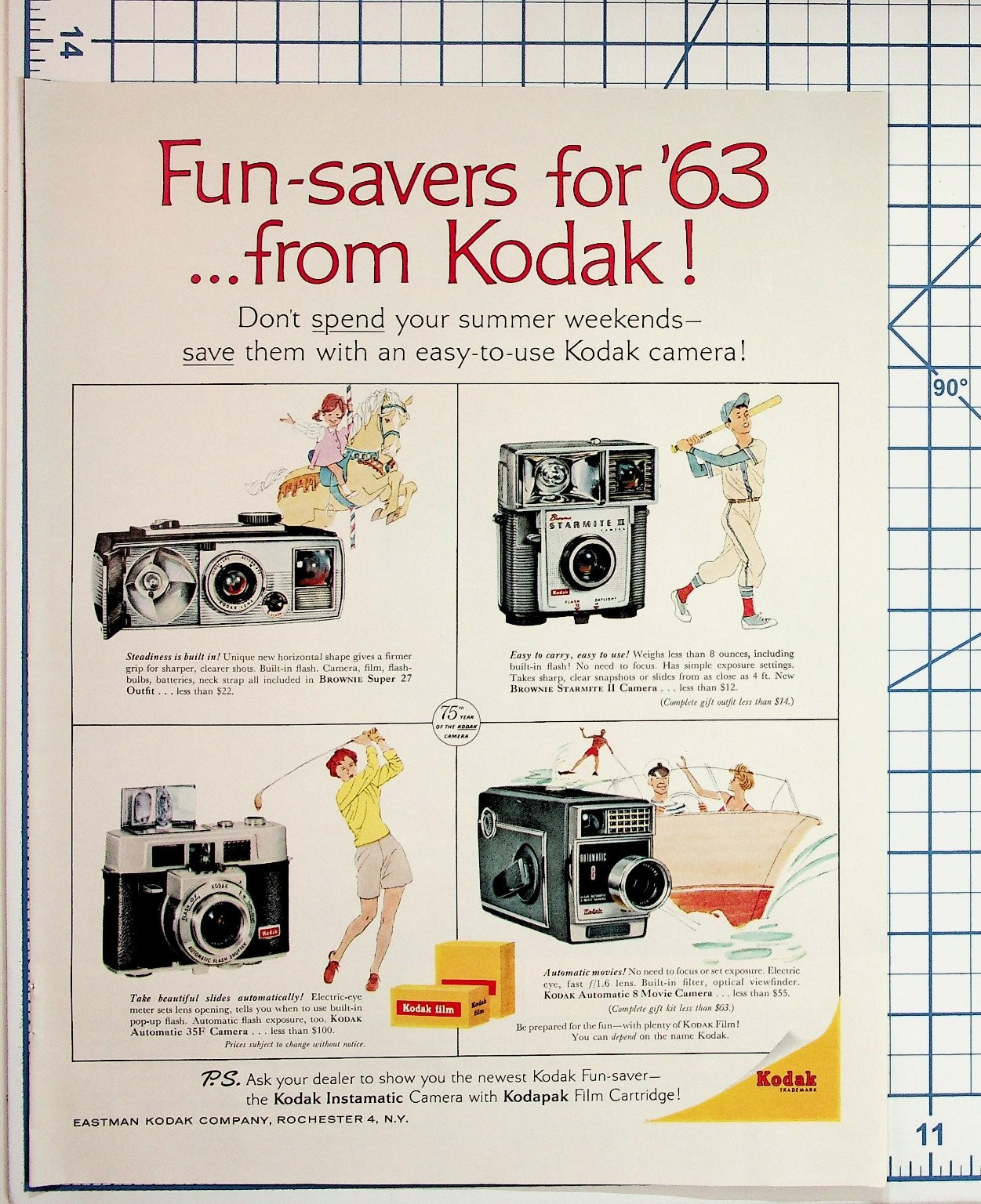 1963 Kodak Camera Ad Brownie Super 27 Starmite II Automatic 35F 8 Movie