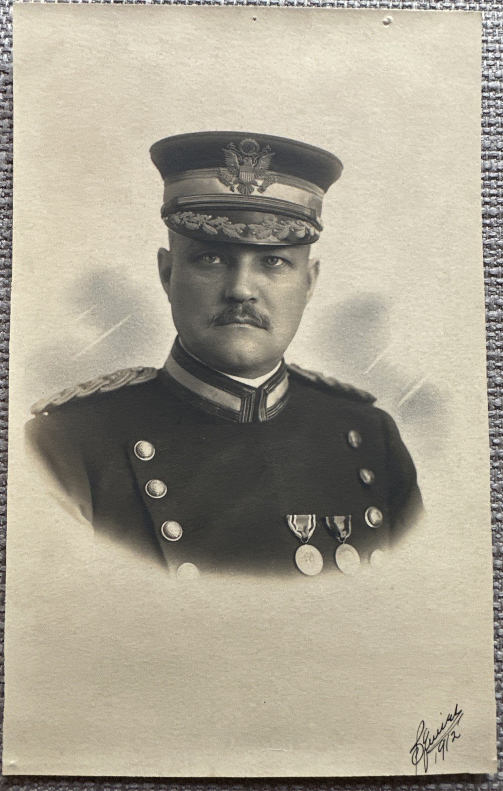 1912 Antique US Army Officer Portrait Photo Medals Signed 7x4.5 Pre-WWI