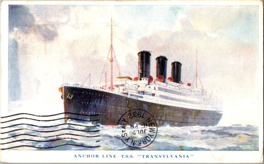 Anchor Line Steamship TSS TRANSYLVANIA 1932 PM Vintage Postcard