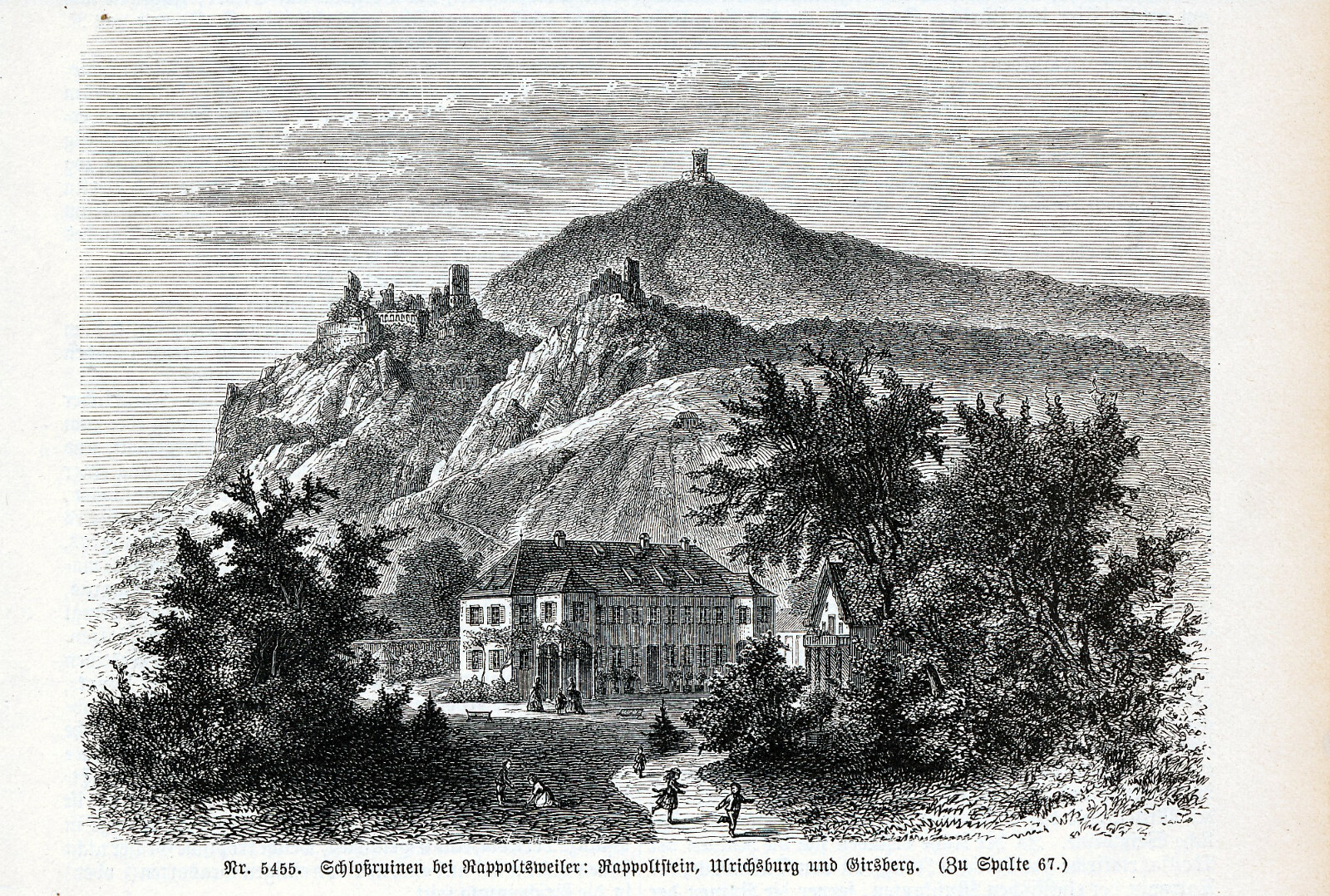 68 Ribeauvillé Rappoltstein 1893 original lexicon-xylograph St-Ulrich Girsberg 