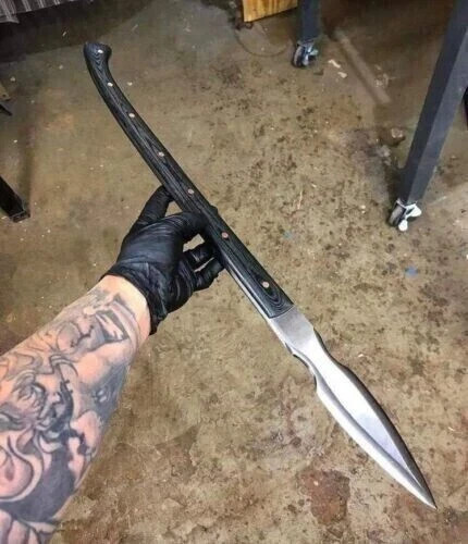 CUSTOM HANDMADE D2  STEEL BLADE HELLBOY SPEAR KNIFE CAMPING  WOOD HANDLE+SHEATH
