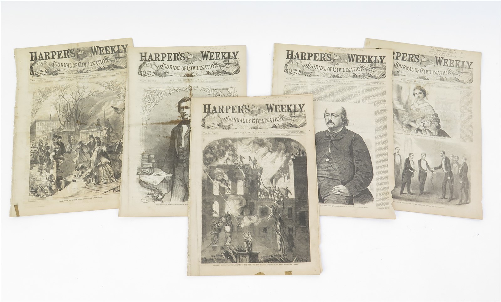 Lot of 5 Original Harper's Weekly Magazines American Civil War Era from 1861