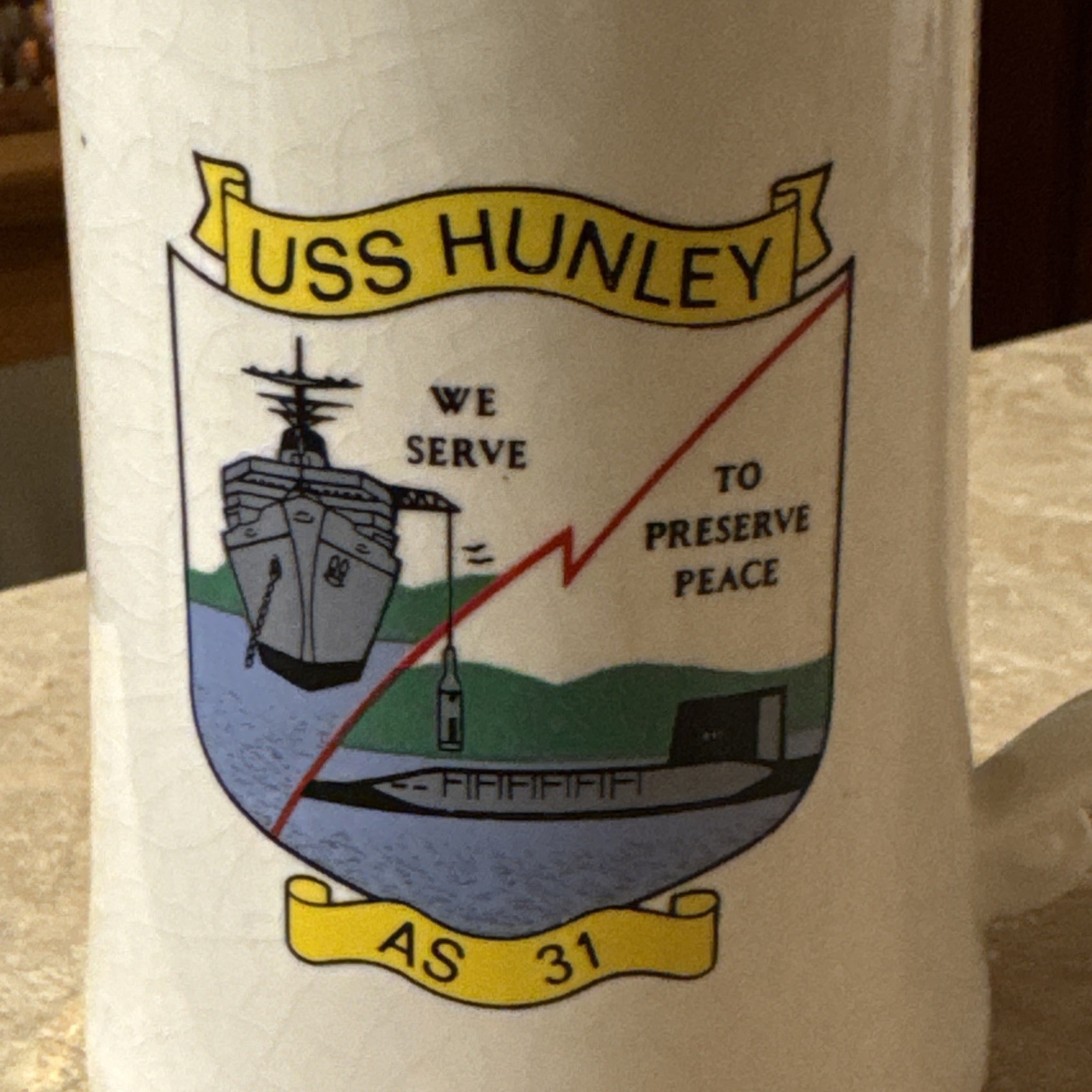 ⚓ Vintage USS Hunley (AS-31) Ceramic Tankard Mug – Argyll Pottery Scotland ⚓