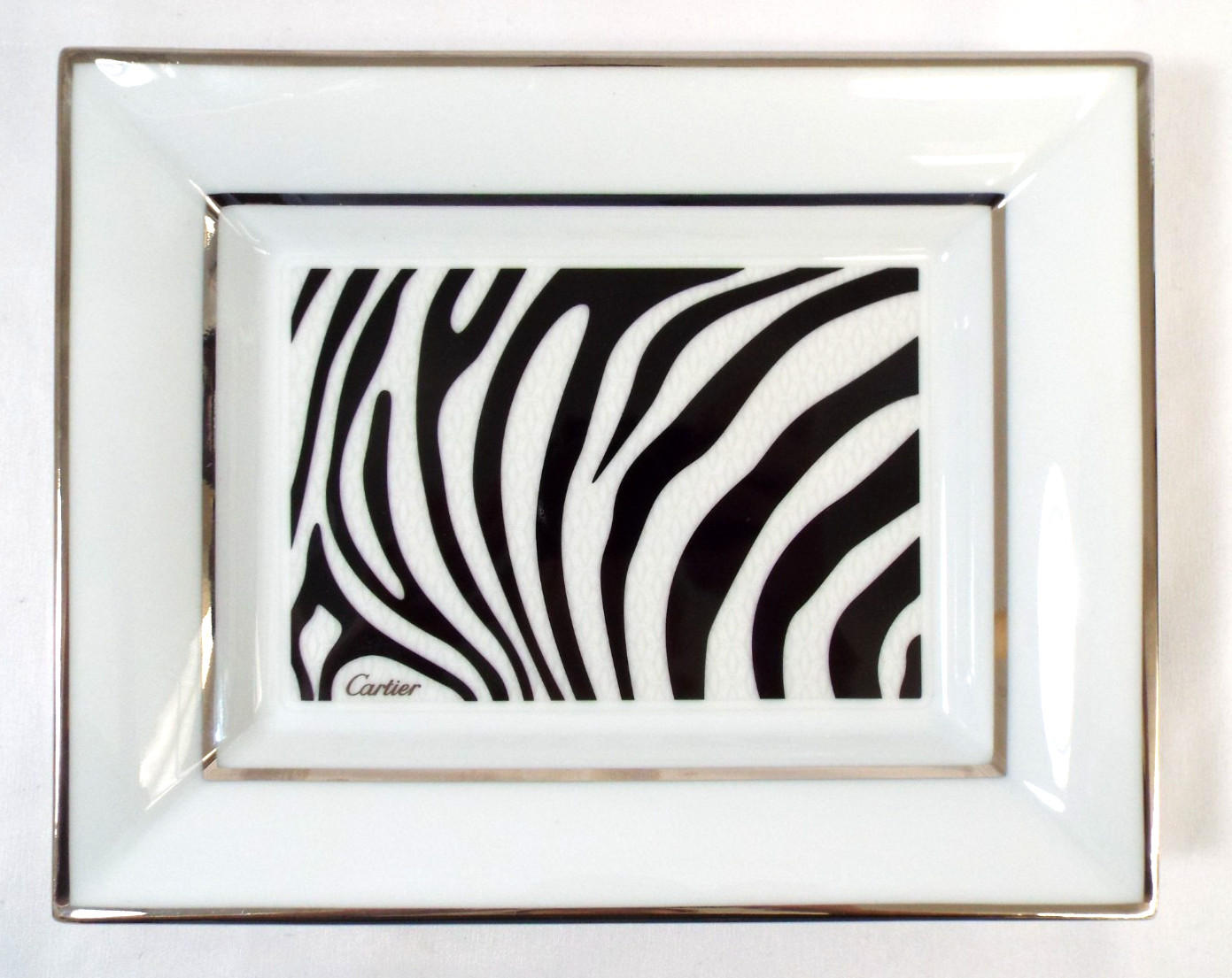 Cartier Limoges Porcelain 7.75” Rectangular Trinket Tray France Authentic Zebra