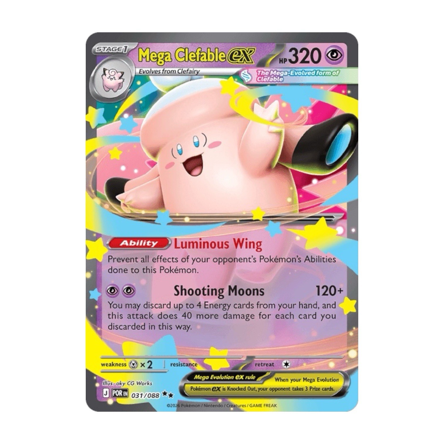 Pokémon Holo Mega Clefable ex 031/088 Double Rare Perfect Order Near Mint
