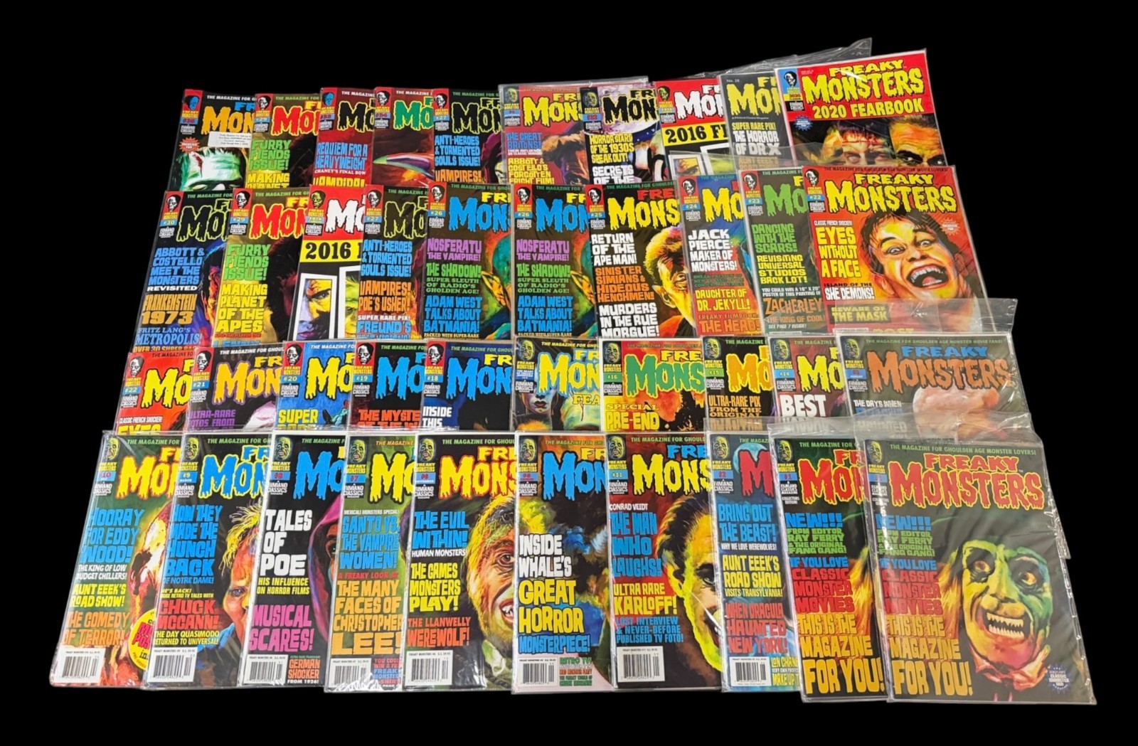 HUGE Lot of 41 FREAKY Monsters Sealed Magazines w/ Collectable Cards Etc.