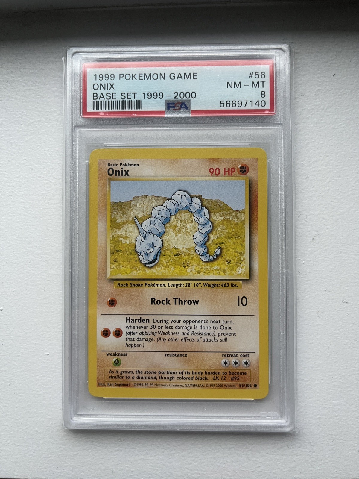 PSA 8 Onix 56/102 Base Set 1999-2000 4th Print Pokemon Card WOTC 