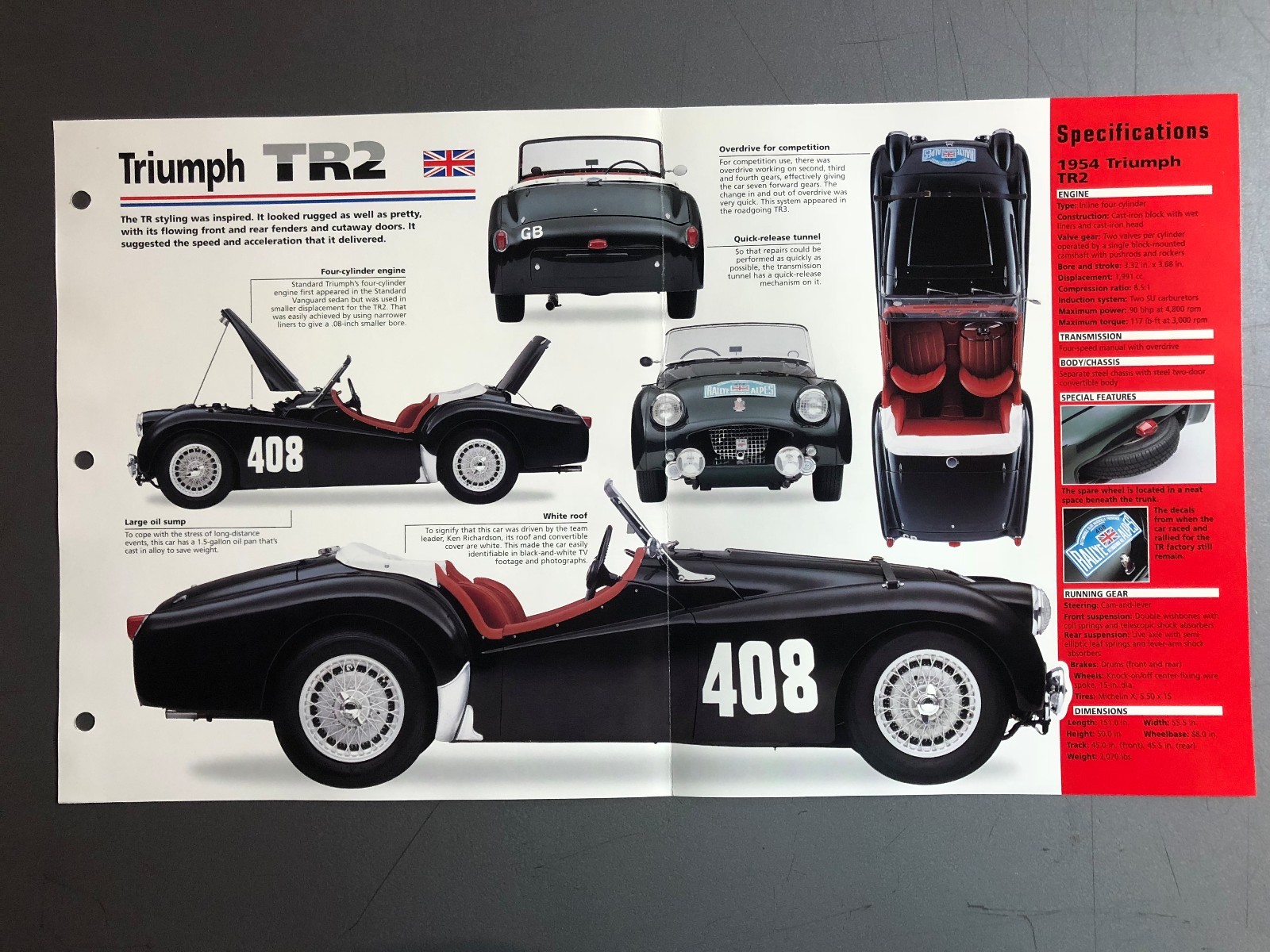 1953 - 1955 Triumph TR2 Roadster Poster, Spec Sheet, Folder, Brochure - RARE