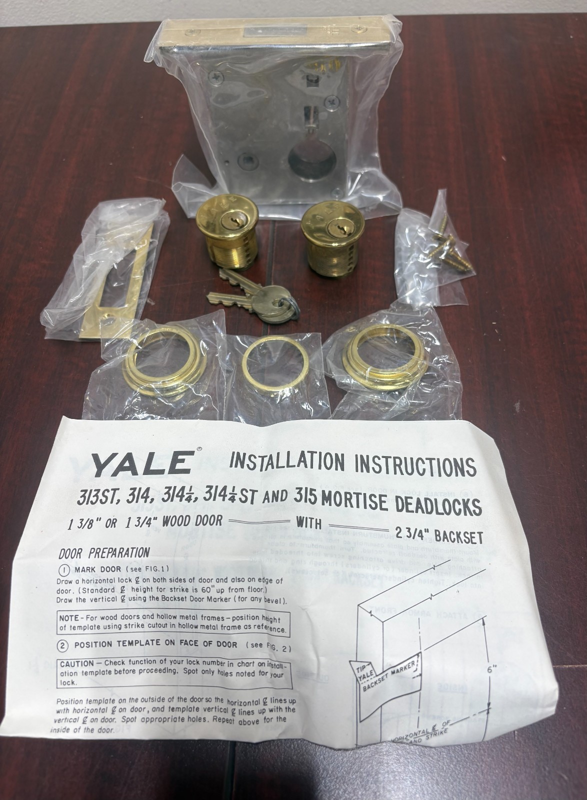 New Old Stock Vintage Yale 314 1/4 double cylinder auxiliary mortise Deadbolt