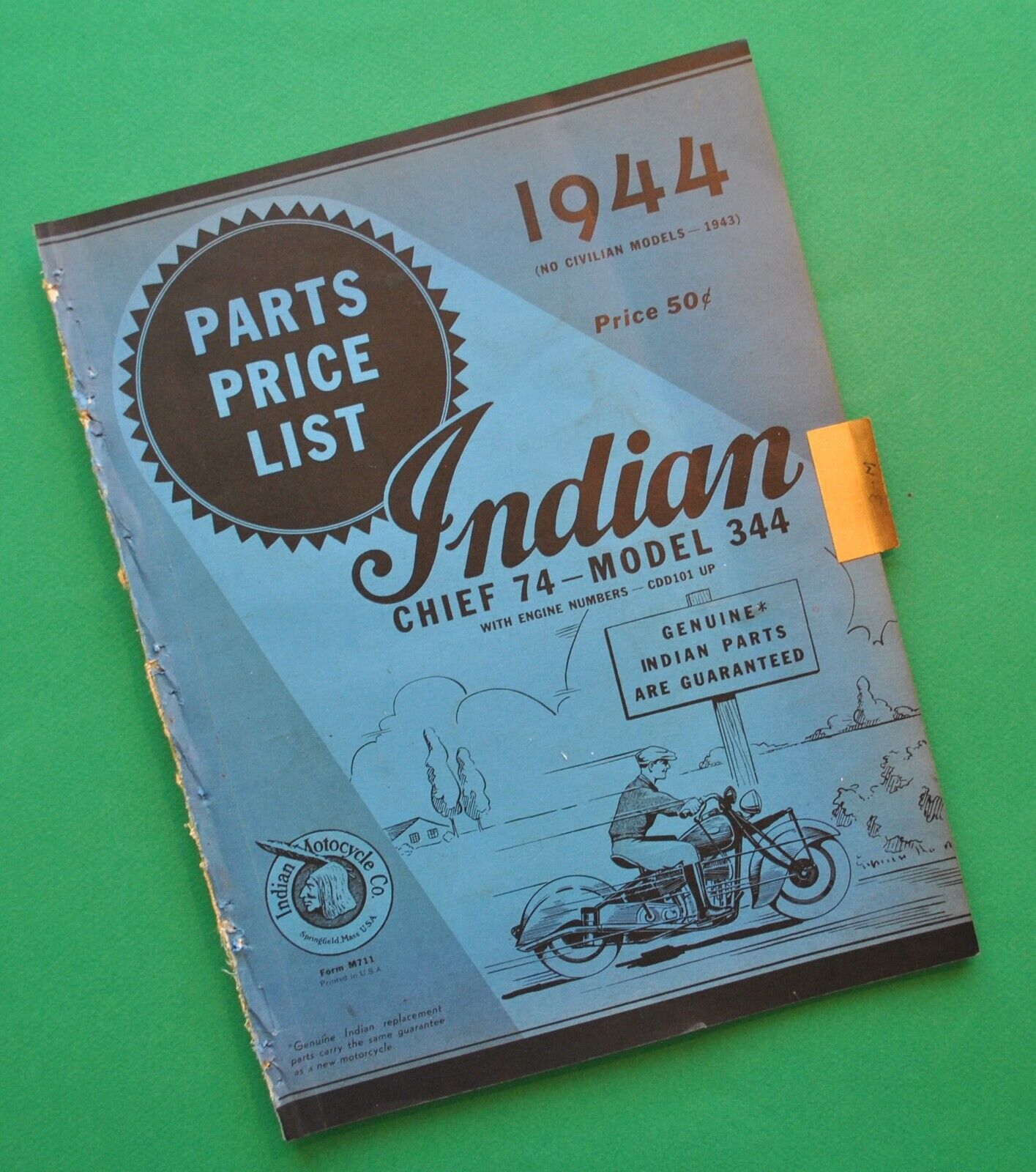 Original Old Vintage 1940\'s Indian Chief 74 Motorcycle Catalog Book Parts List