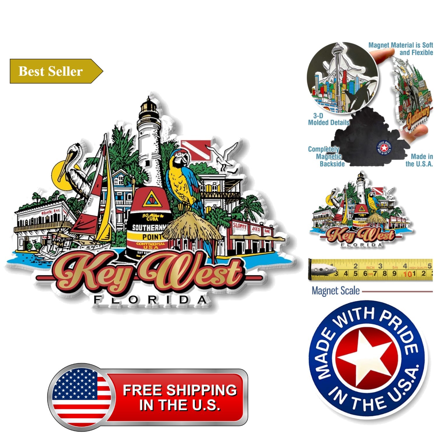 Key West, Florida City Magnet by , 3D Rubber Vintage-Style Collectible Souven...