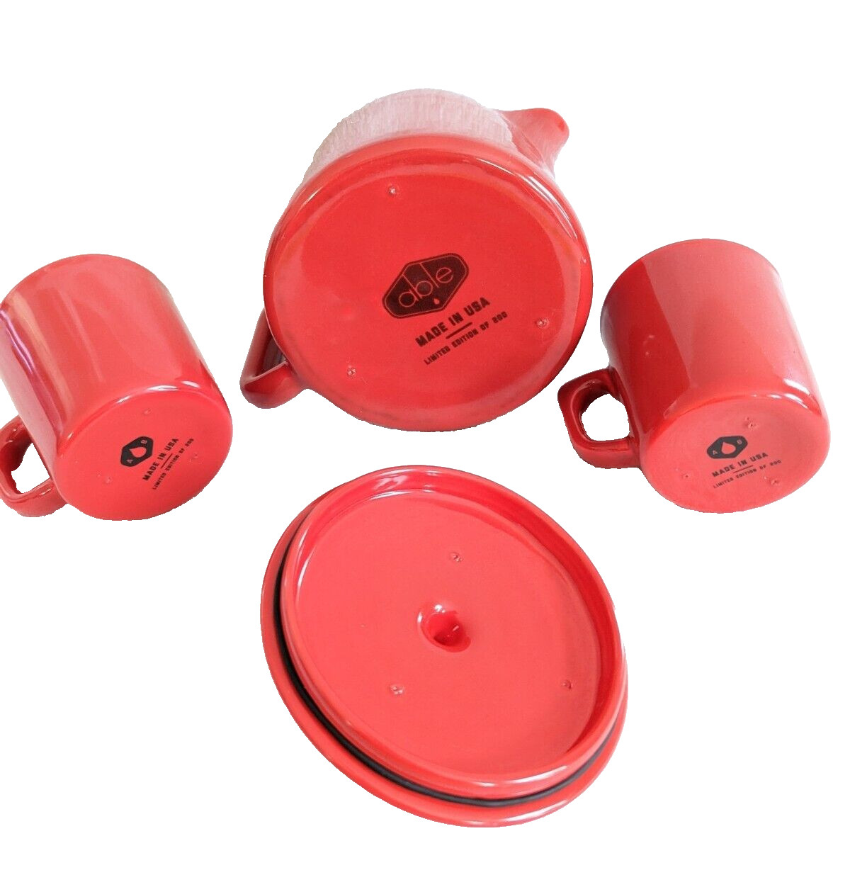 Mid Century Modern VERY RARE Red Limited of 200 MADE IN USA Teapot Mug Set MCM