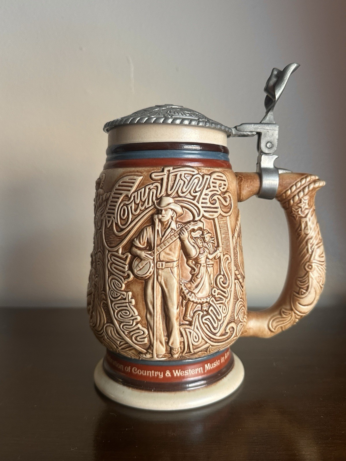 Vintage 1994 Avon Country & Western Music Lidded Beer Stein by Ceramarte