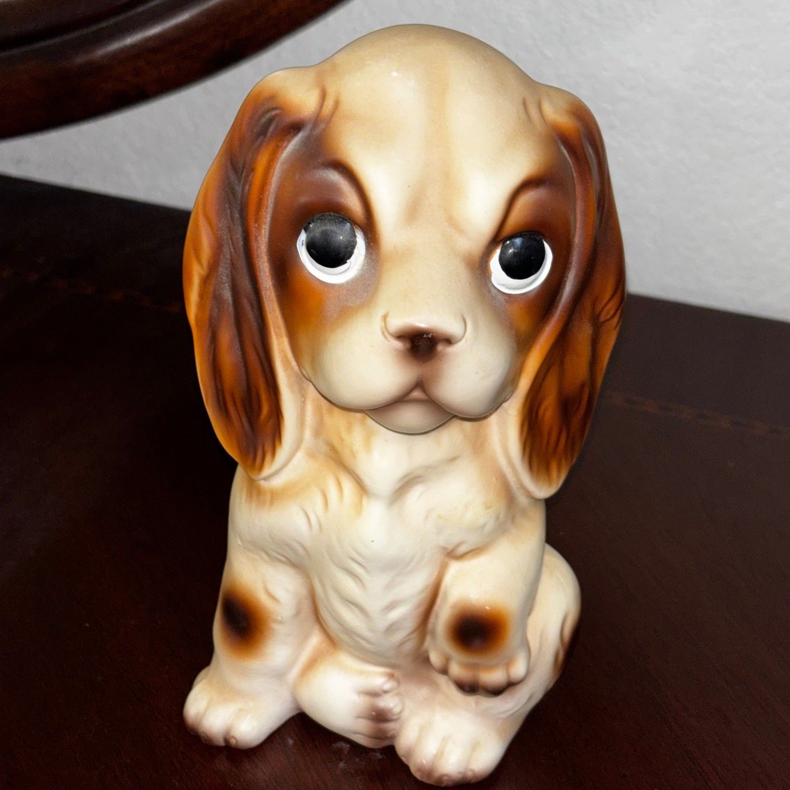 Antique Ceramic Spaniel Puppy Dog Figurine Made in Japan Large Eyes MCM 8\