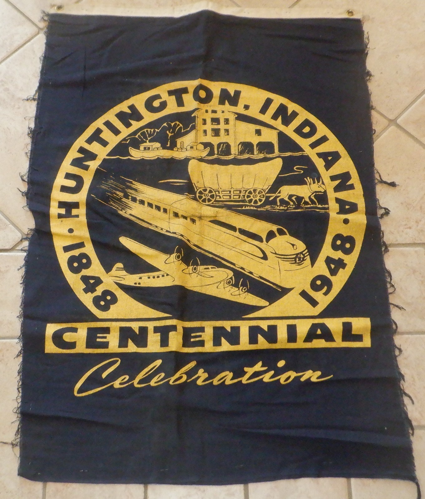 RARE - Vintage 1948 Huntington Indiana Centennial 2 sided Banner 32\