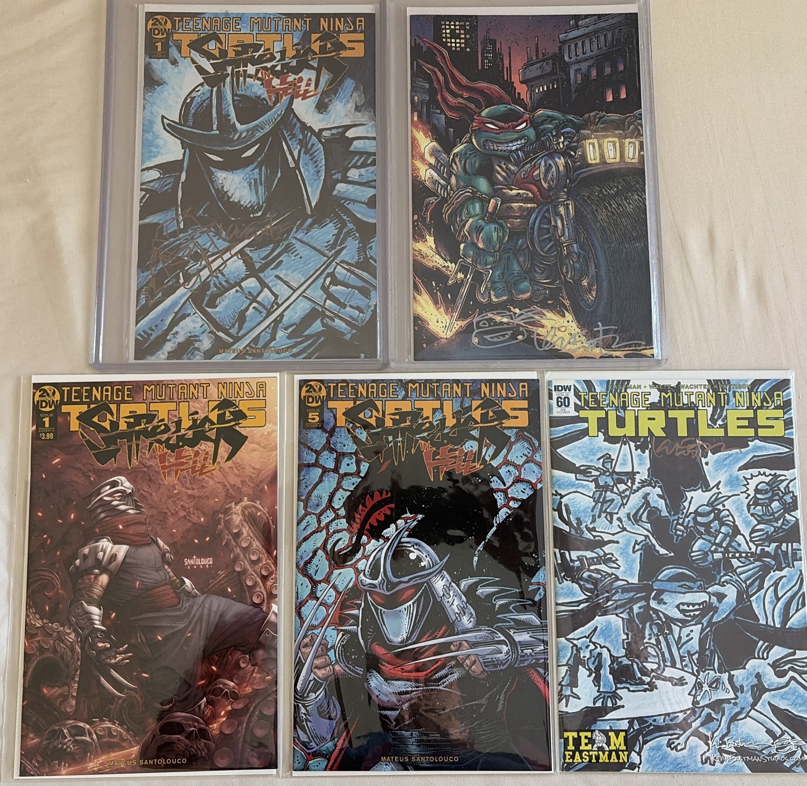 TMNT Shredder in Hell #1 IDW Limited Variant SIGNED EastmanX3 SketchX2 Lot of 5