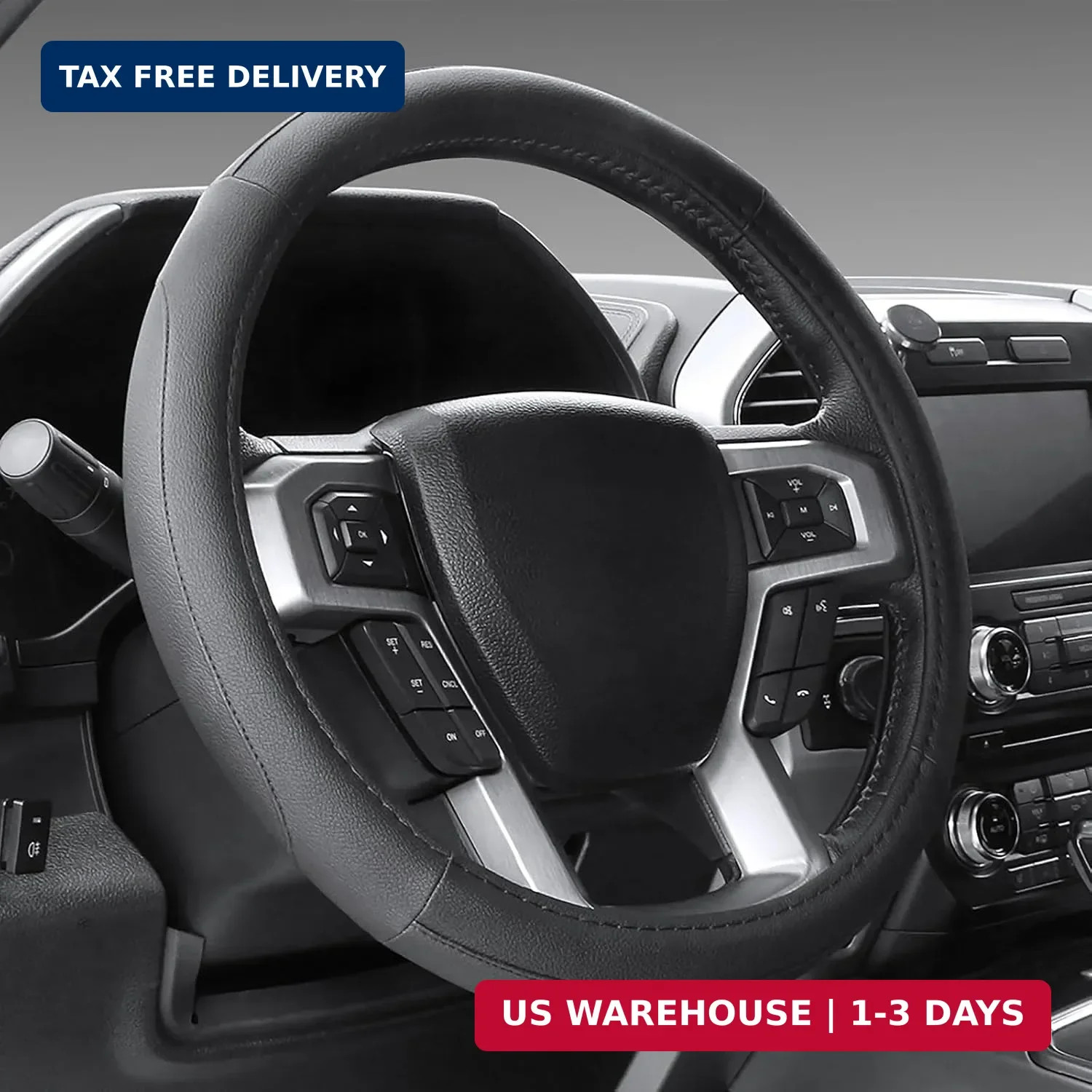 Black Microfiber Leather Auto Car Steering Wheel Cover 15 inch | Univ