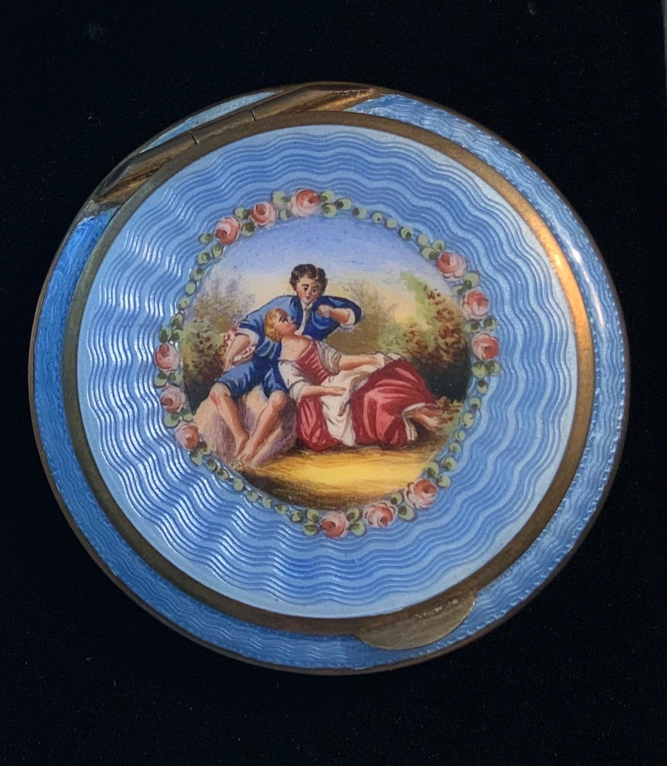 BEAUTIFUL Antique 935 SILVER *ENAMEL GUILLOCHE Compact* AUSTRIA MINT Condition